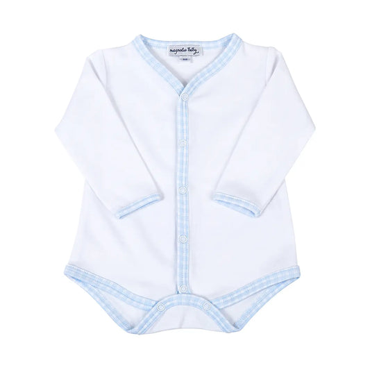 New Beginnings Blue Front Snap Bodysuit
