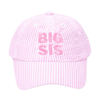 Big Sis Baseball Hat - Pink Seersucker