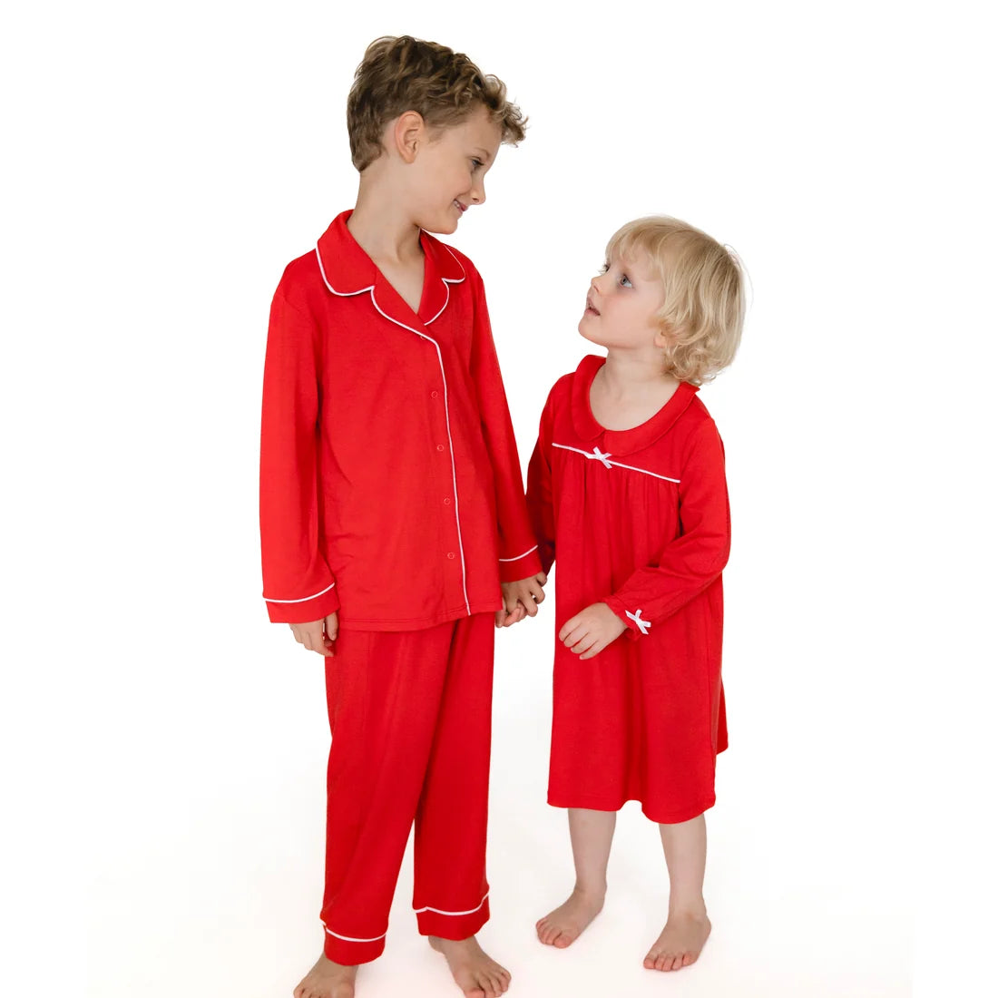Ribbon Red Night Gown With Peter Pan Collar