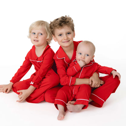 Ribbon Red Night Gown With Peter Pan Collar
