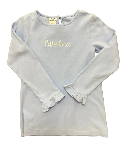 Carolina Embroidered Blue Long Sleeve Knit Tee