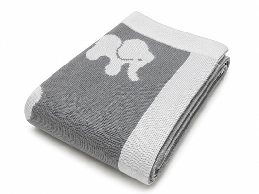 Elephants Blanket - Grey/White