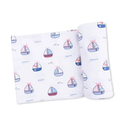 Pink Bubbly Sailboats Swaddle Blanket