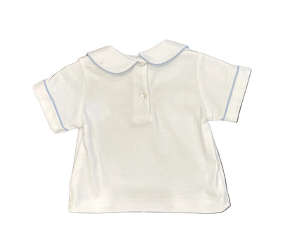 Boys White Knit Shirt With Blue Piping