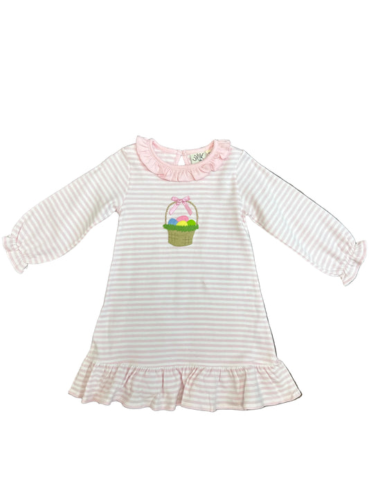 Easter Basket Applique Pink And White Dress