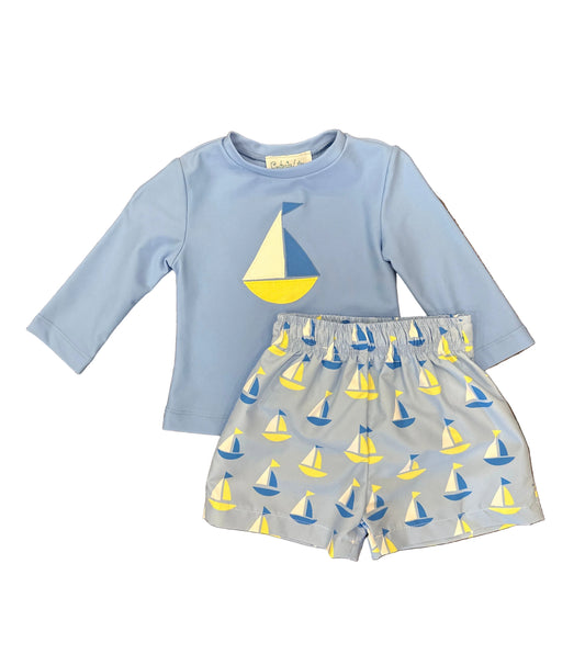 Light Blue Boat Rashguard And Swim Set