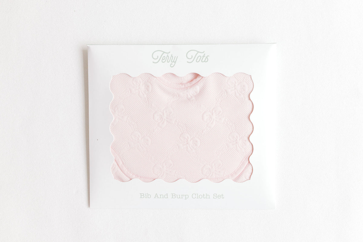 Bib & Burp – Pink Jacquard Bows