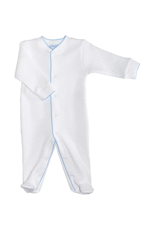 Basket Weave Footie W/ Blue Trim