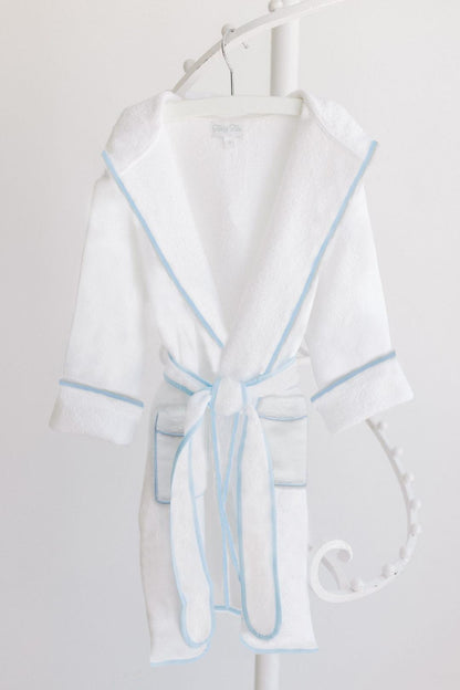 Bathrobe White Terry With Hood Blue Trim