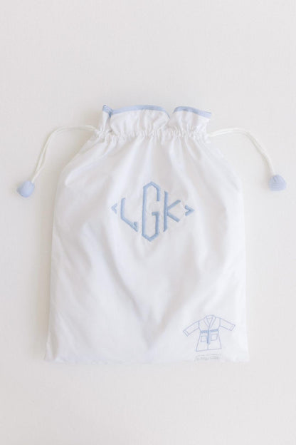 Bathrobe White Terry With Hood Blue Trim