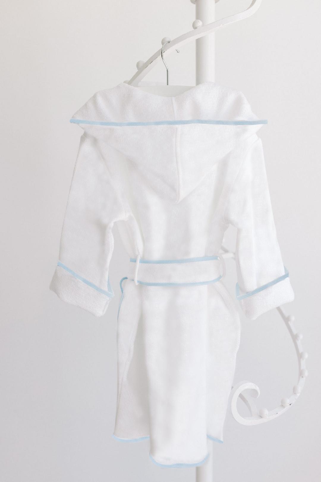 Bathrobe White Terry With Hood Blue Trim