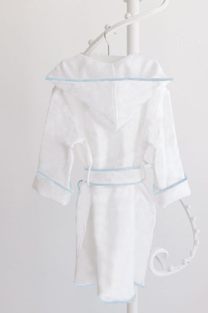 Bathrobe White Terry With Hood Blue Trim