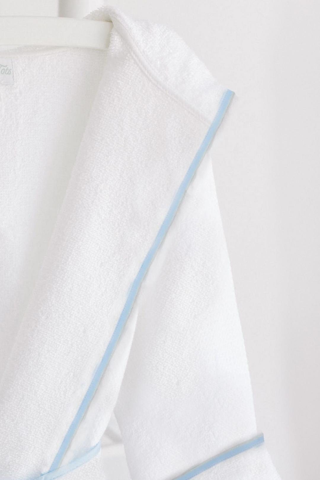 Bathrobe White Terry With Hood Blue Trim
