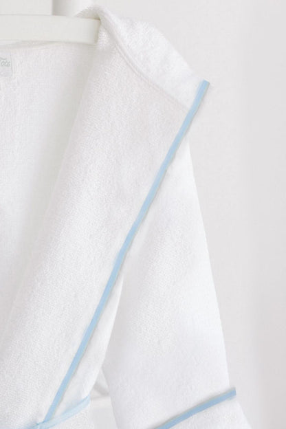 Bathrobe White Terry With Hood Blue Trim