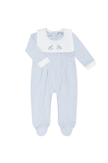 Blue Rocking Horse Embroidered Footie