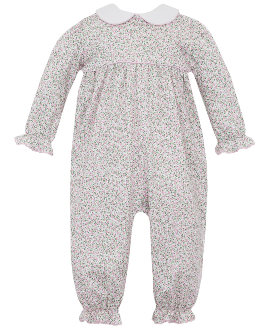 Carol Pink Knit Liberty Floral Girls Long Footie