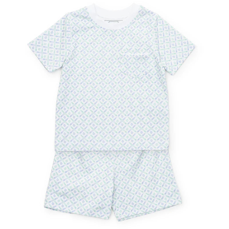 Charles Boys Short Set School Plaid Blue