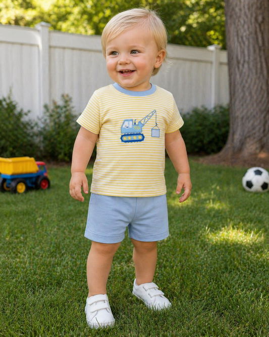 Yellow Crane Knit Stripe Short Set