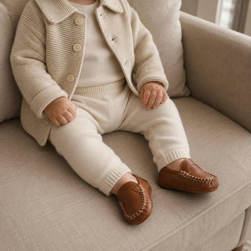 Baby Moccasin - Natural Brown Leather