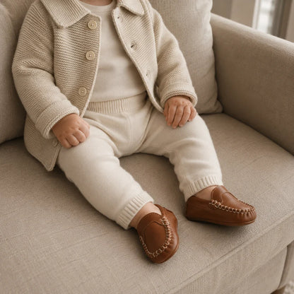 Baby Moccasin - Natural Brown Leather