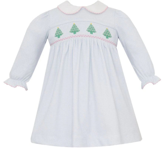 Christmas Trees Blue Check Knit Dress