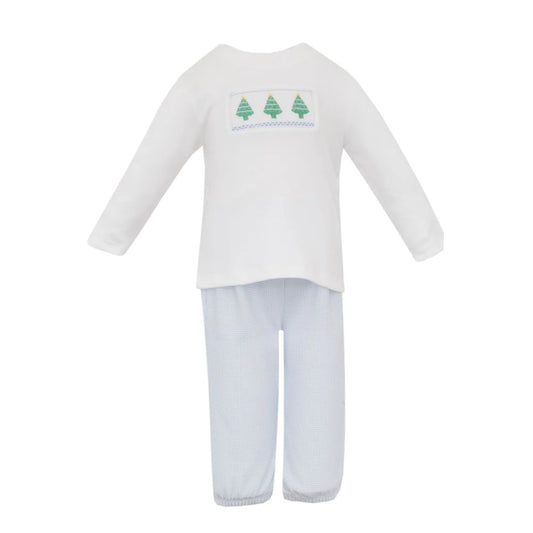 Christmas Tree Blue Check Knit Pant Set