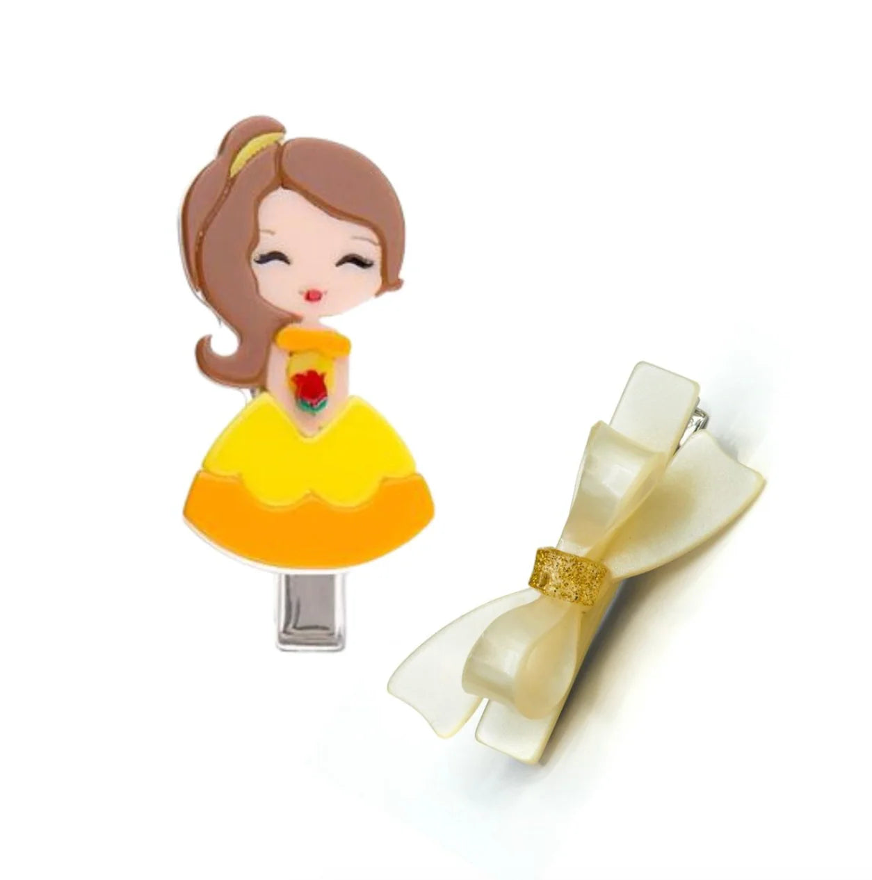 Cute Doll Red Rose With Bow Hair Clip