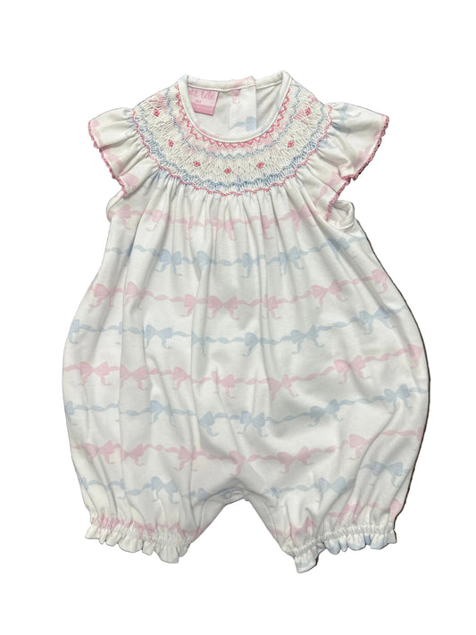 Pink And Blue Bows Angel Sleeve Bishop Romper