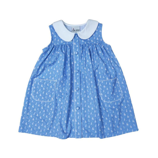 Girls Button Front Peter Pan Collar Sailboat Dress