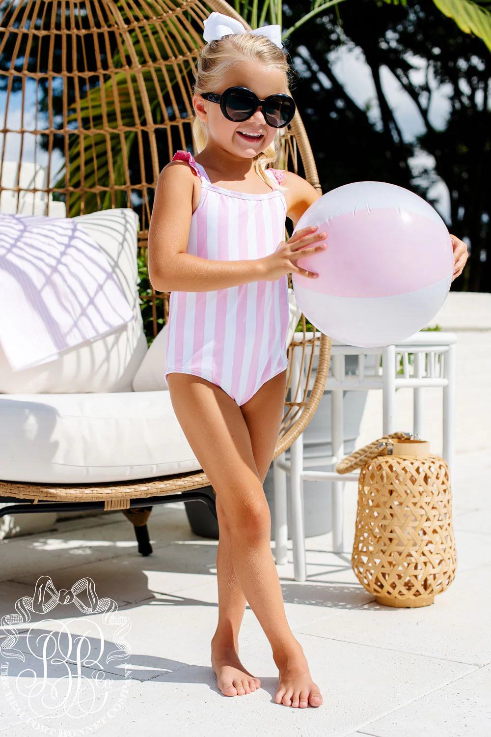 Long Bay Bathing Suit Cabana Stripe Hot Pink