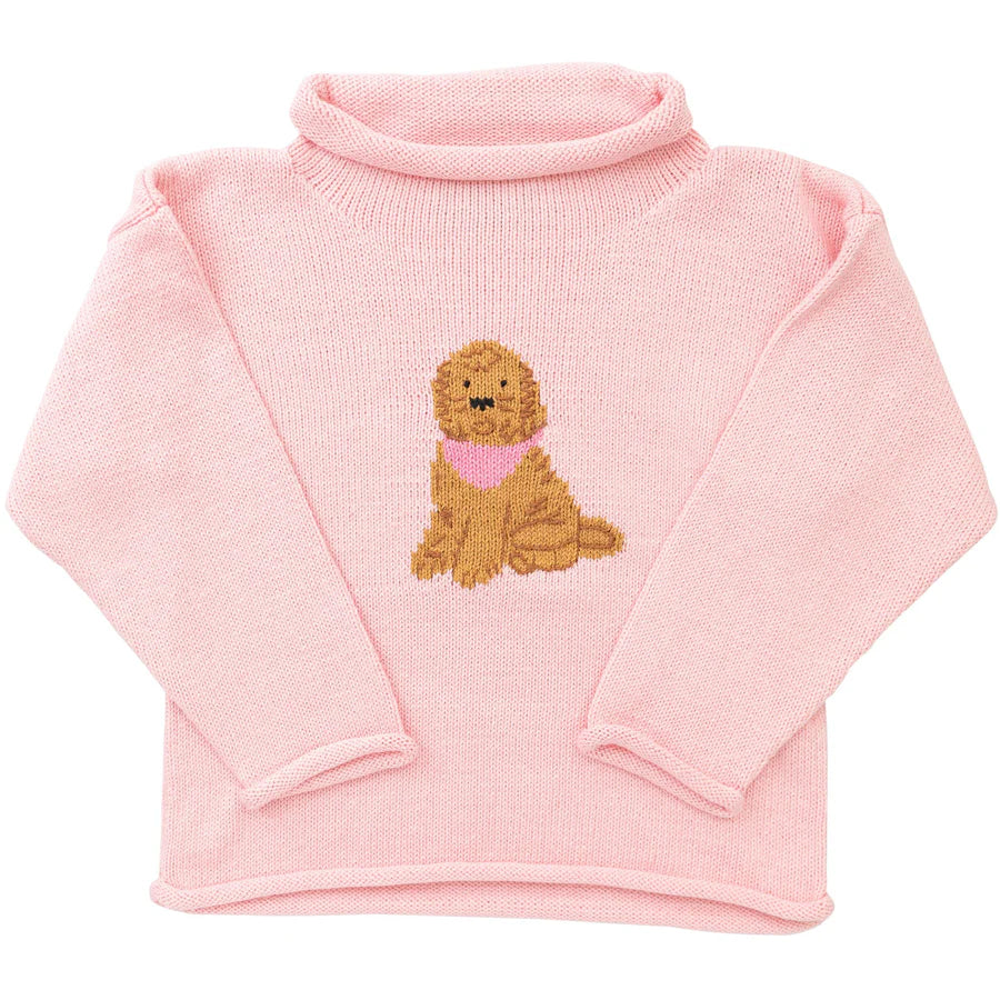Rollneck Sweater With Golden Doodle - Pink