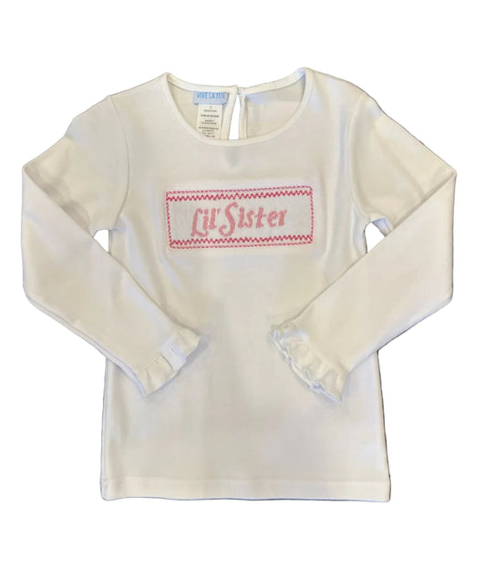 Lil Sister Smocked LS White Top