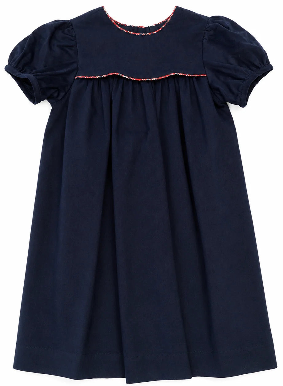 Navy Float Dress with Plaid Cord