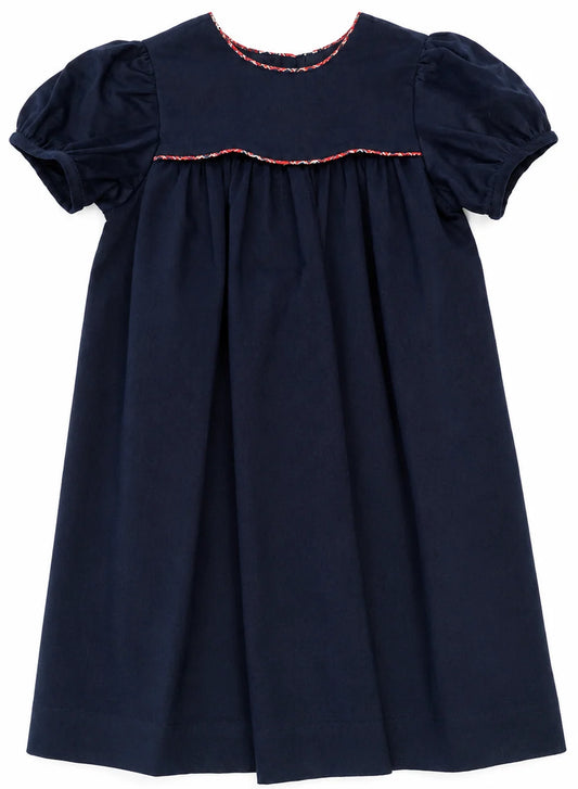 Navy Float Dress with Plaid Cord