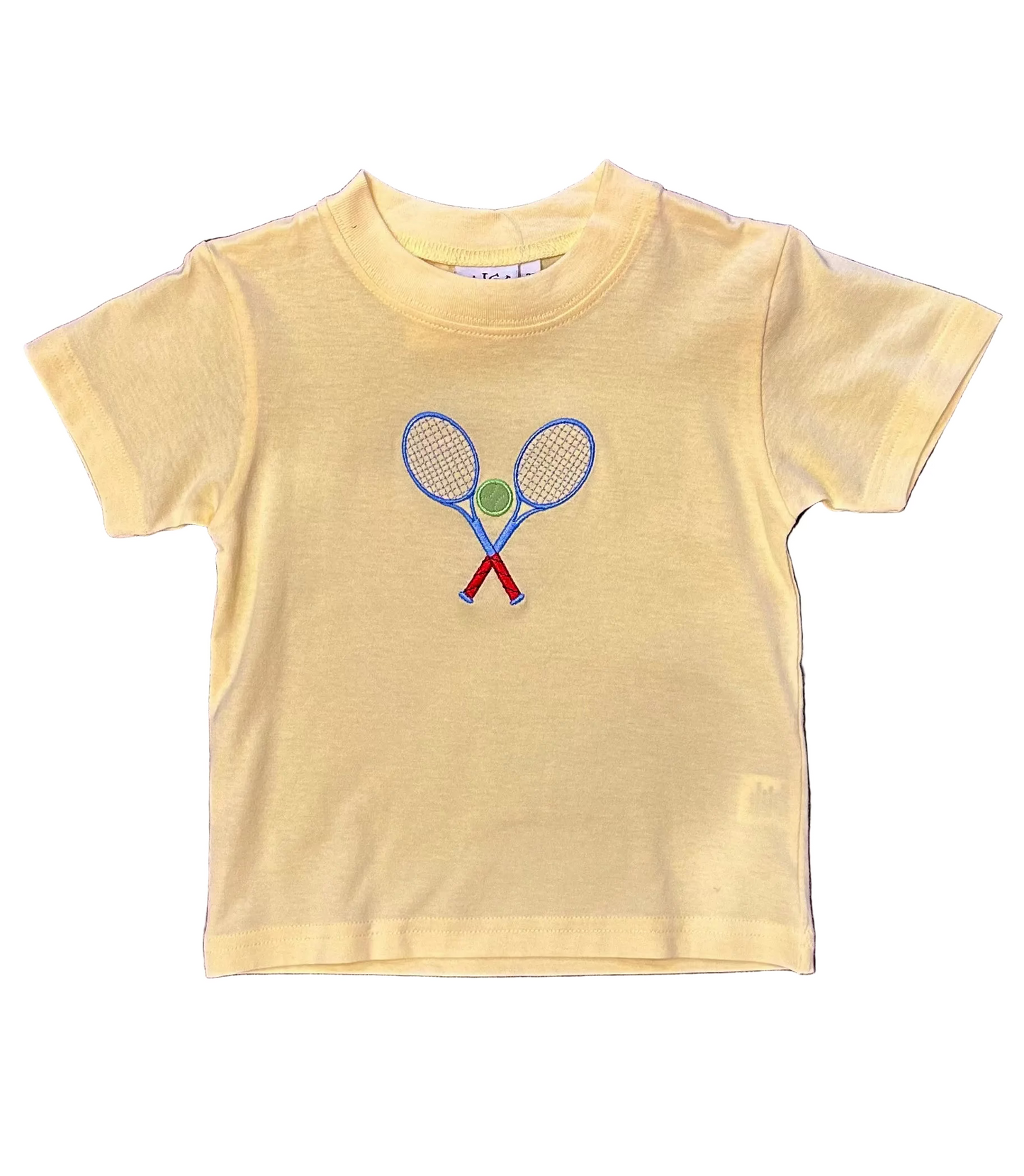Yellow Boys Tee with Tennis Rackets