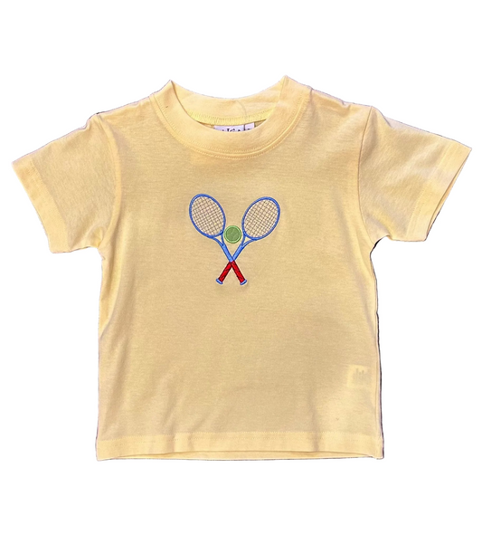 Yellow Boys Tee with Tennis Rackets