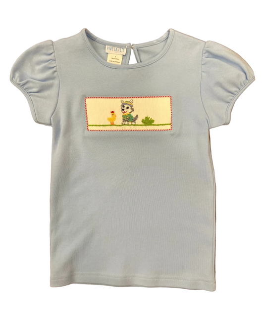 Pup Smocked Girls Light Blue Top