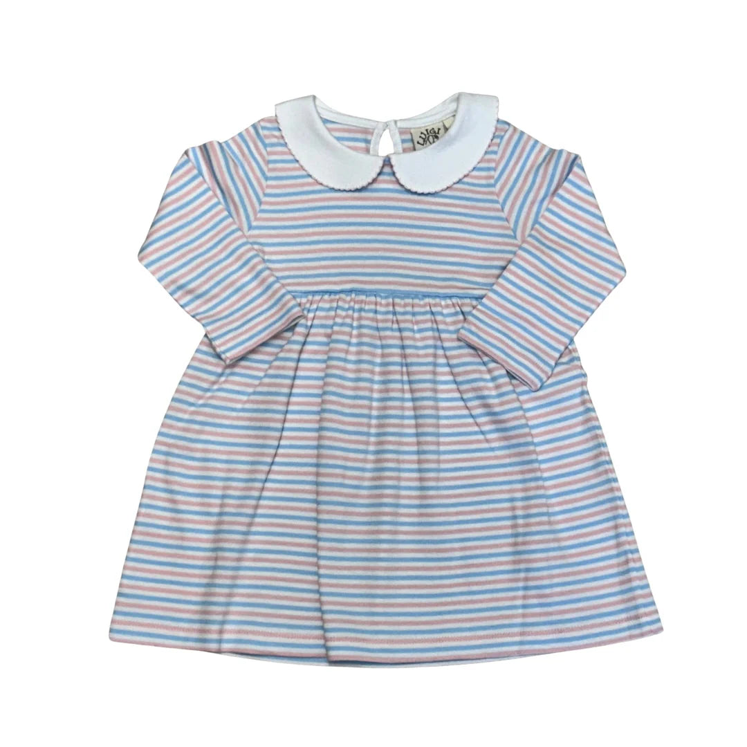 Pink And Blue Stripe Dress With Collar