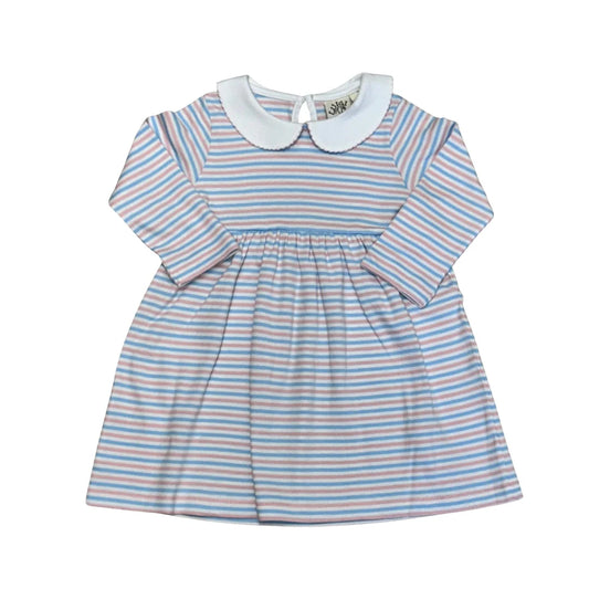 Pink And Blue Stripe Dress With Collar