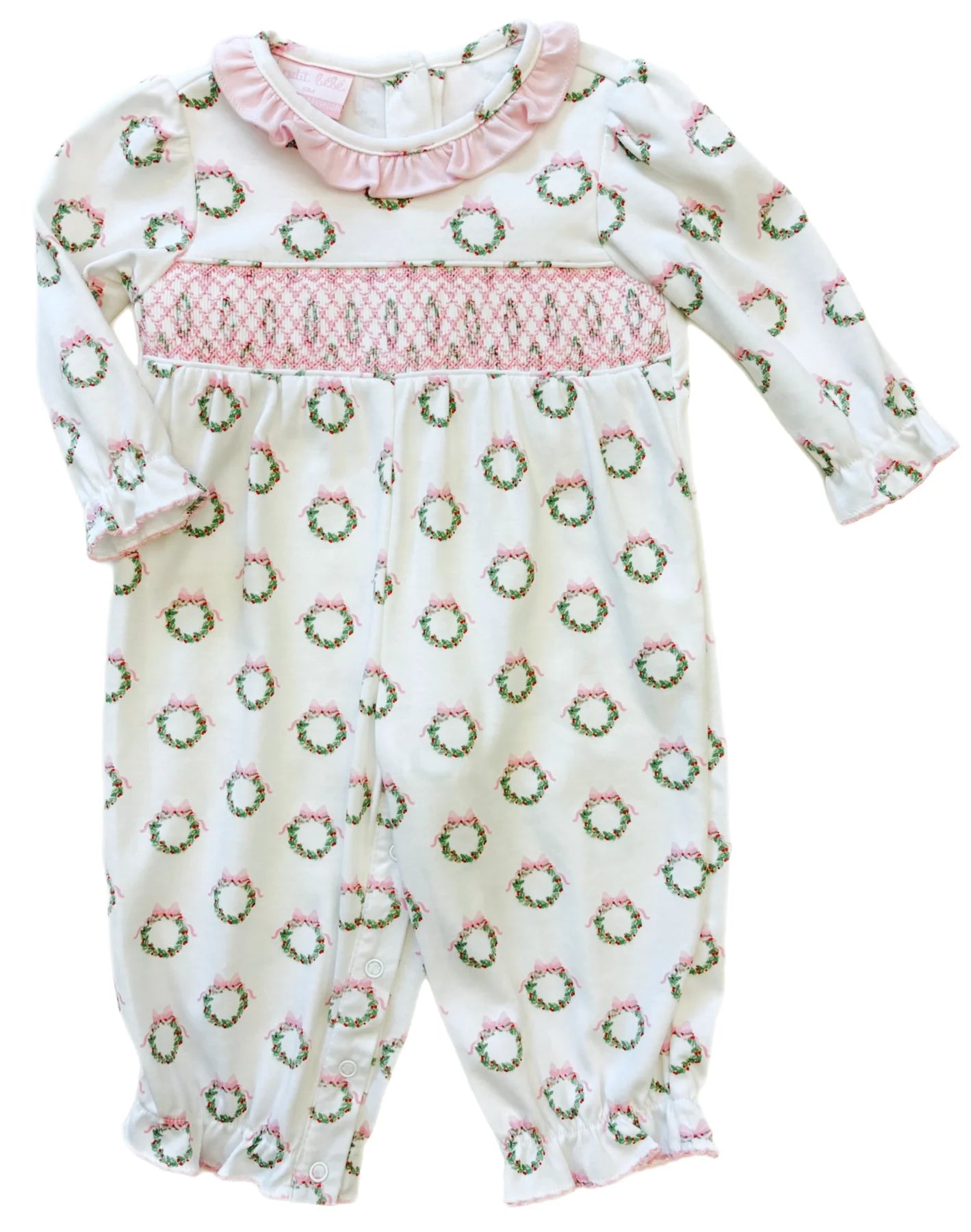 Holiday Pink Wreath Knit Long Romper