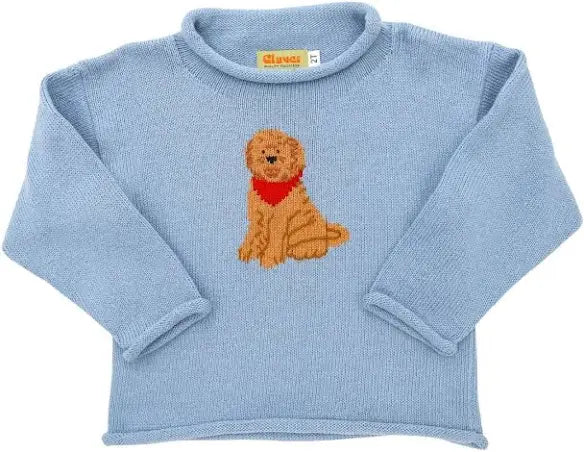 Roll Sweater With Golden Doodle - Blue