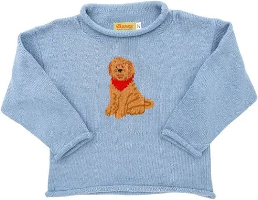 Roll Sweater With Golden Doodle - Blue