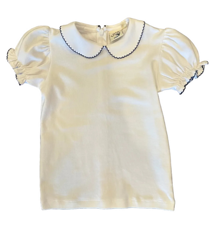 Zip Back Blouse With Dark Royal Piping