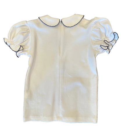 Zip Back Blouse With Dark Royal Piping