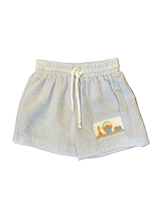 Blue Sandcastle Seersucker Swim Trunks