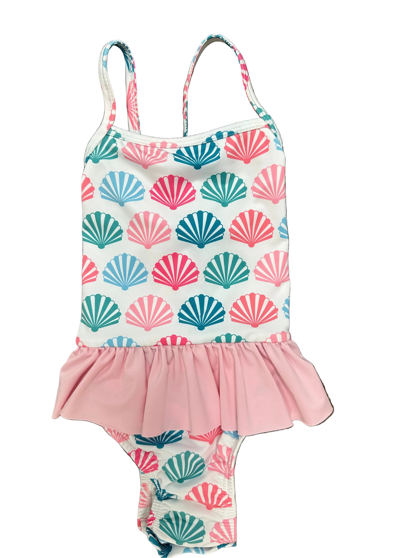 Girls Shells with Pink Ruffle One Piece