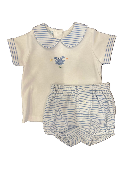 Crab Boys Light Blue Stripe Diaper Set