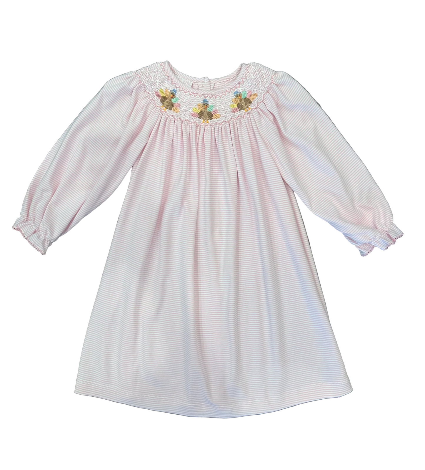 Turkey Pink Knit Stipe Long Sleeve Dress