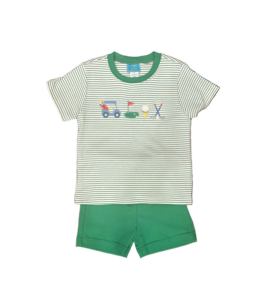 Golf Boys Green Knit Stripe Short Set