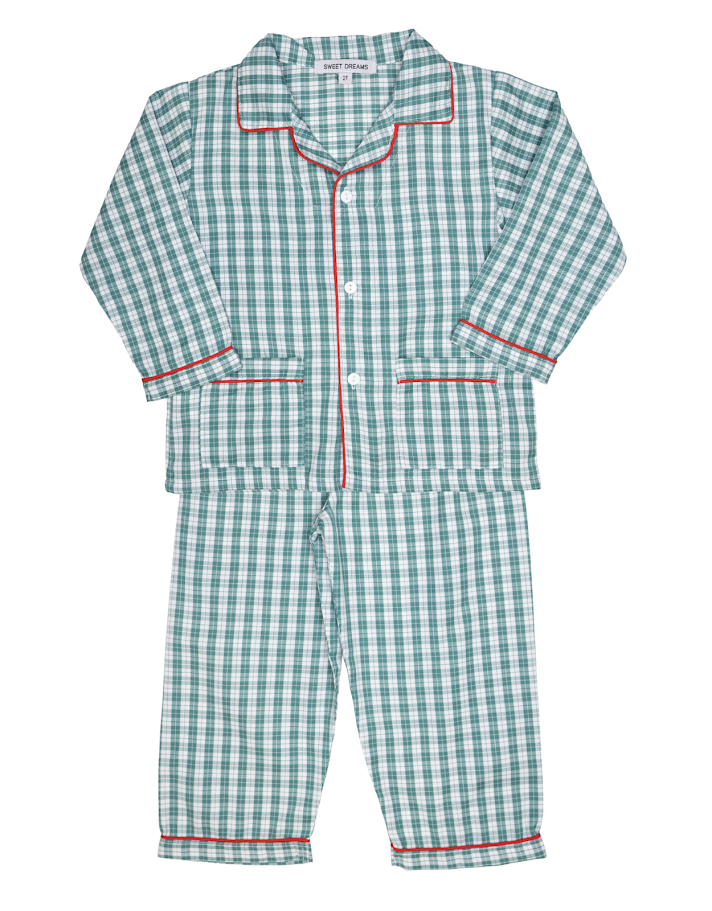 Green Plaid With Red Trim Pajamas